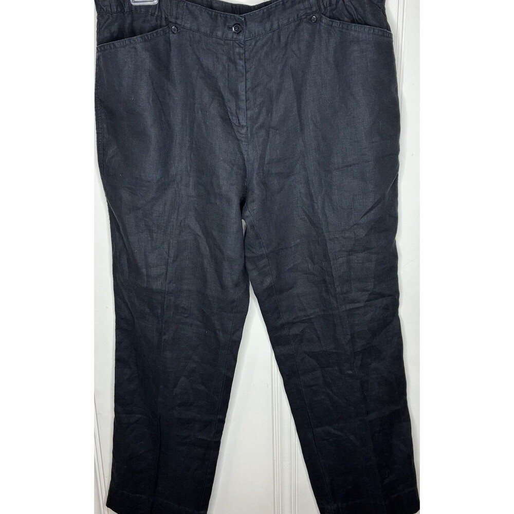 100% Linen Black Pants Jones NY Sport Elastic Waist Soft Casual Dressy Size 16